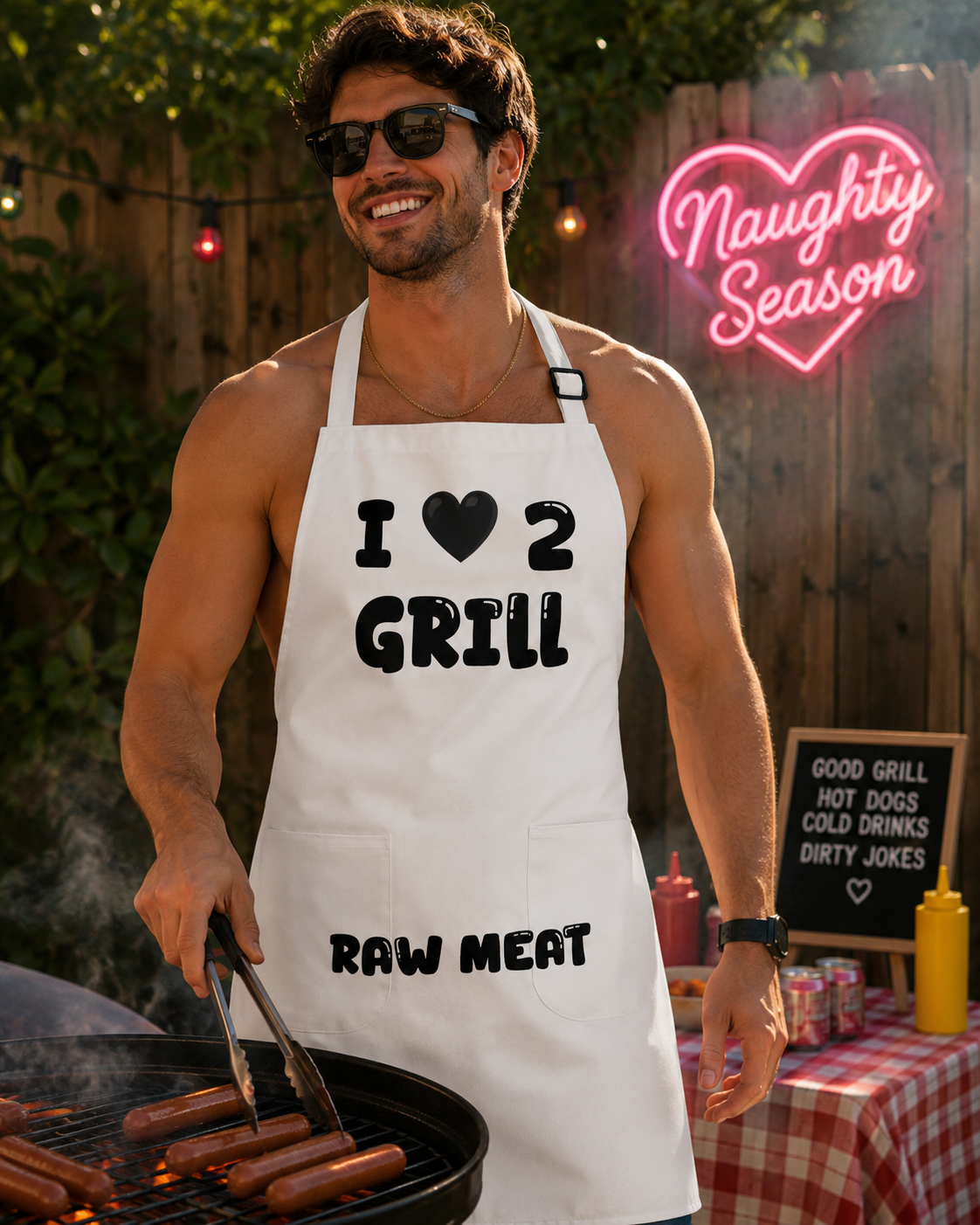 Funny BBQ Apron for Men | Father's Day Gift for Dad | I Love To Grill Raw Meat Apron
