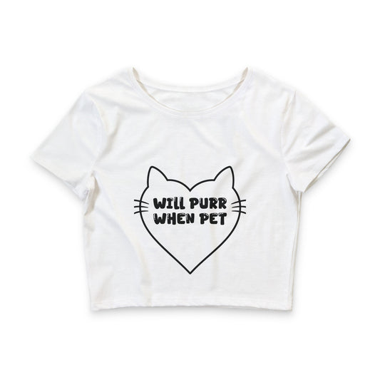 Will Purr When Pet Crop Top | Flirty Cat Heart Graphic Tee