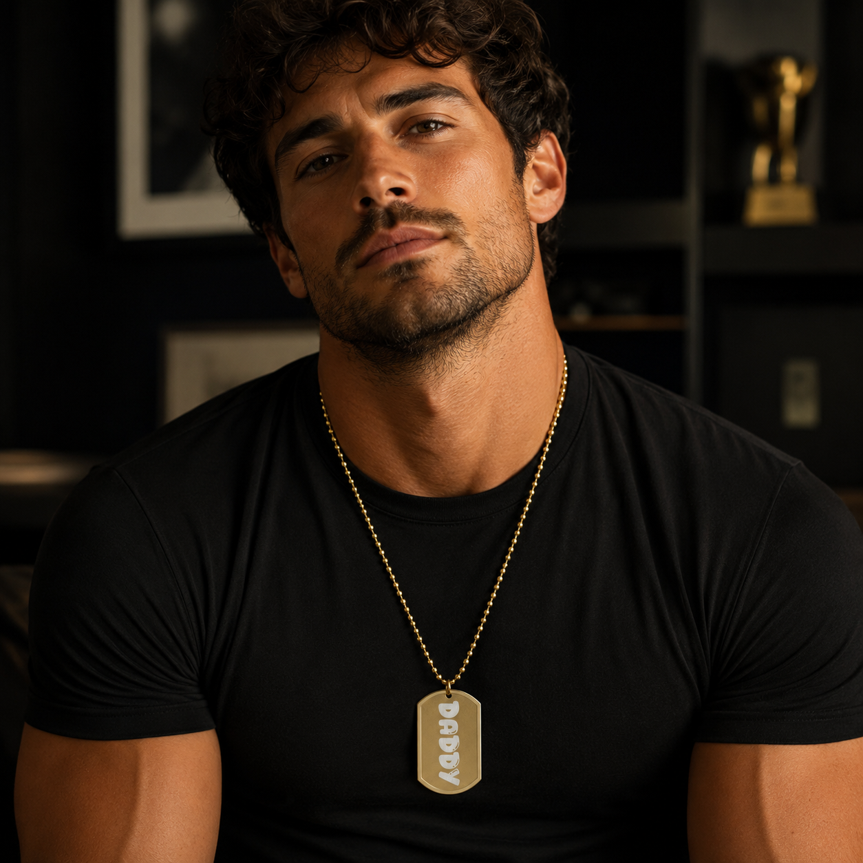 Daddy Gold Dog Tag Necklace | Engraved Pendant on Ball Chain | Naughty Season