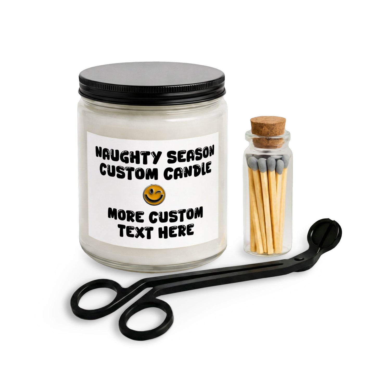 Personalized Custom Text + Image Naughty Season Candle Set with Matches & Wick Trimmer