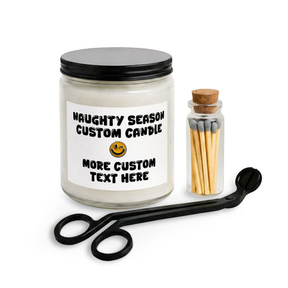 Personalized Custom Text + Image Naughty Season Candle Set with Matches & Wick Trimmer