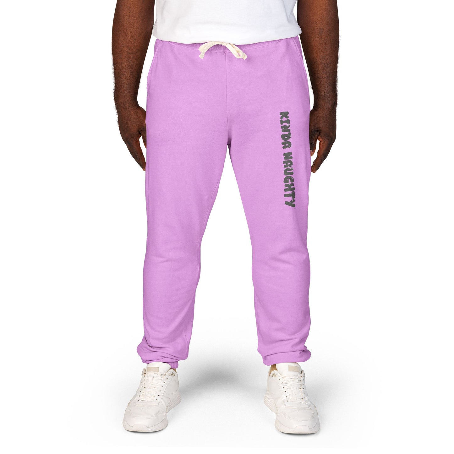 Kinda Naughty Unisex Fleece Sweatpants | Graphic Side-Text Joggers