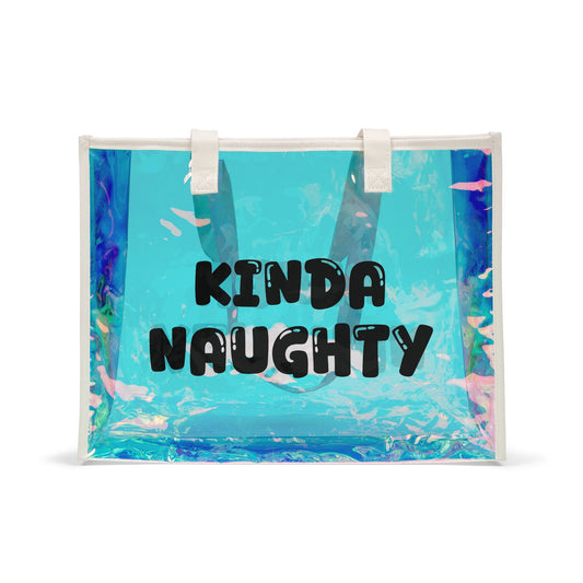 Kinda Naughty Holographic Beach Tote Bag - Medium Size - 15.9" x 12.0" x 3.9"