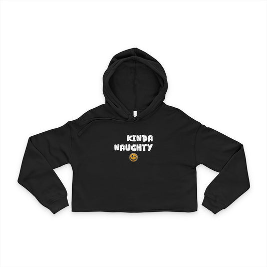 Kinda Naughty Cropped Hoodie — Women's Playful Smiley Graphic